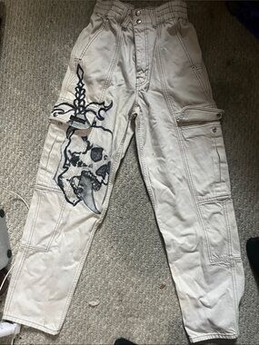 Women’s Cream Cargo Pants with Skull Graphic